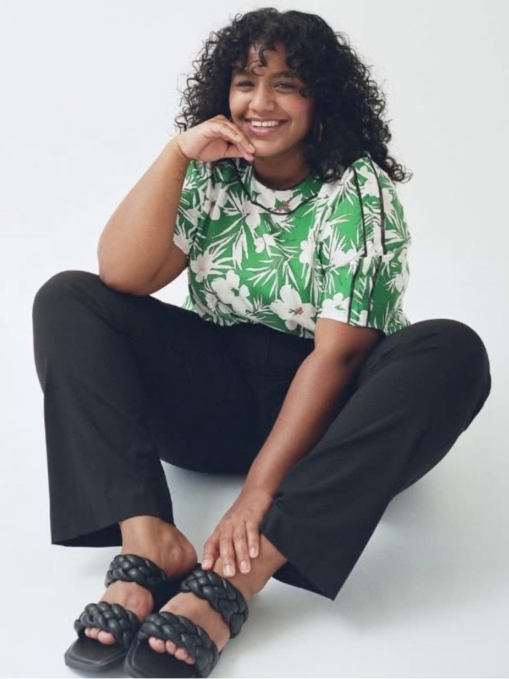 Pari Passu Green Floral Short-Sleeve Marni Blouse oversized 22 Women’s Plus NEW